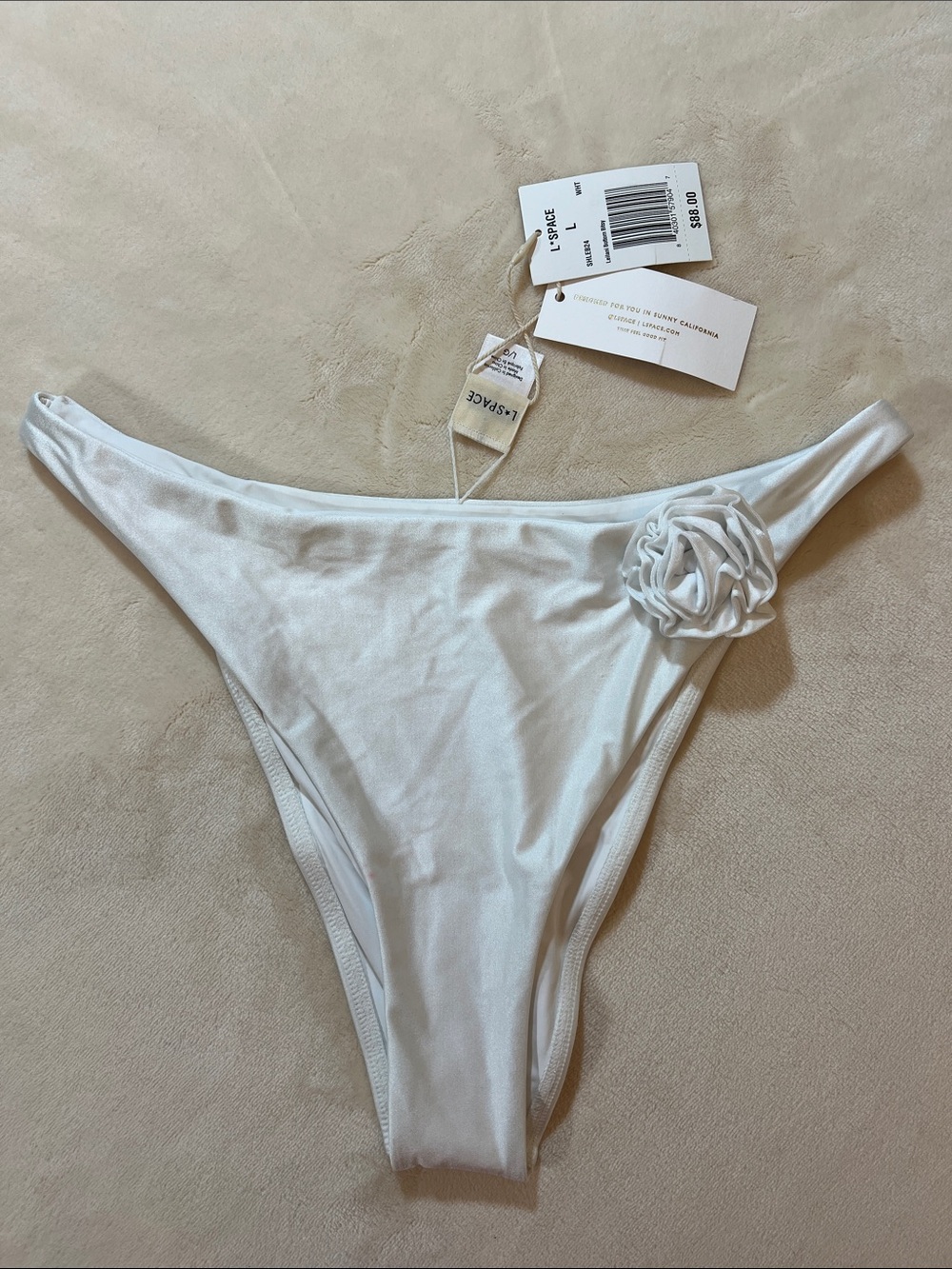 l*space Leilani Rosette White Floral Accent Bikini Bottom. Size L. NWT